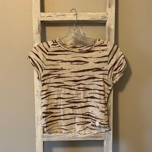 We The Free Beige and Brown Zebra Striped Baby Tee